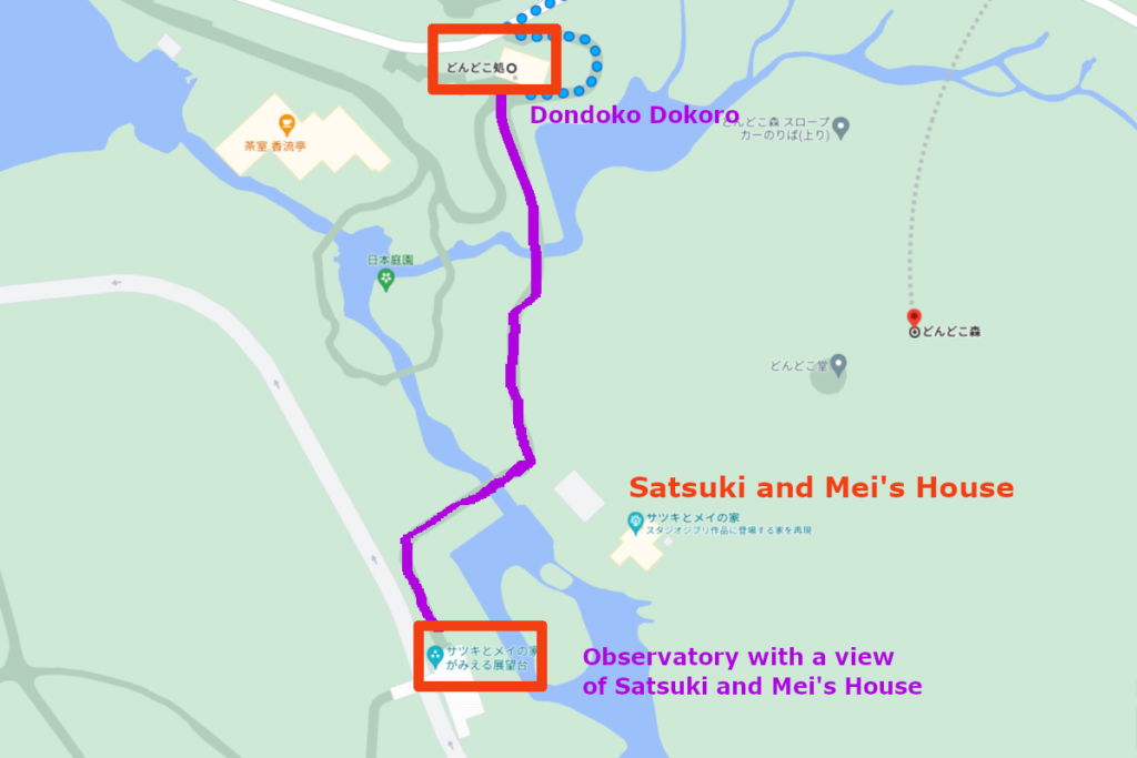 Directions from "Dondokoro-dokoro" to Observatory with a view of Satsuki and Mei's House